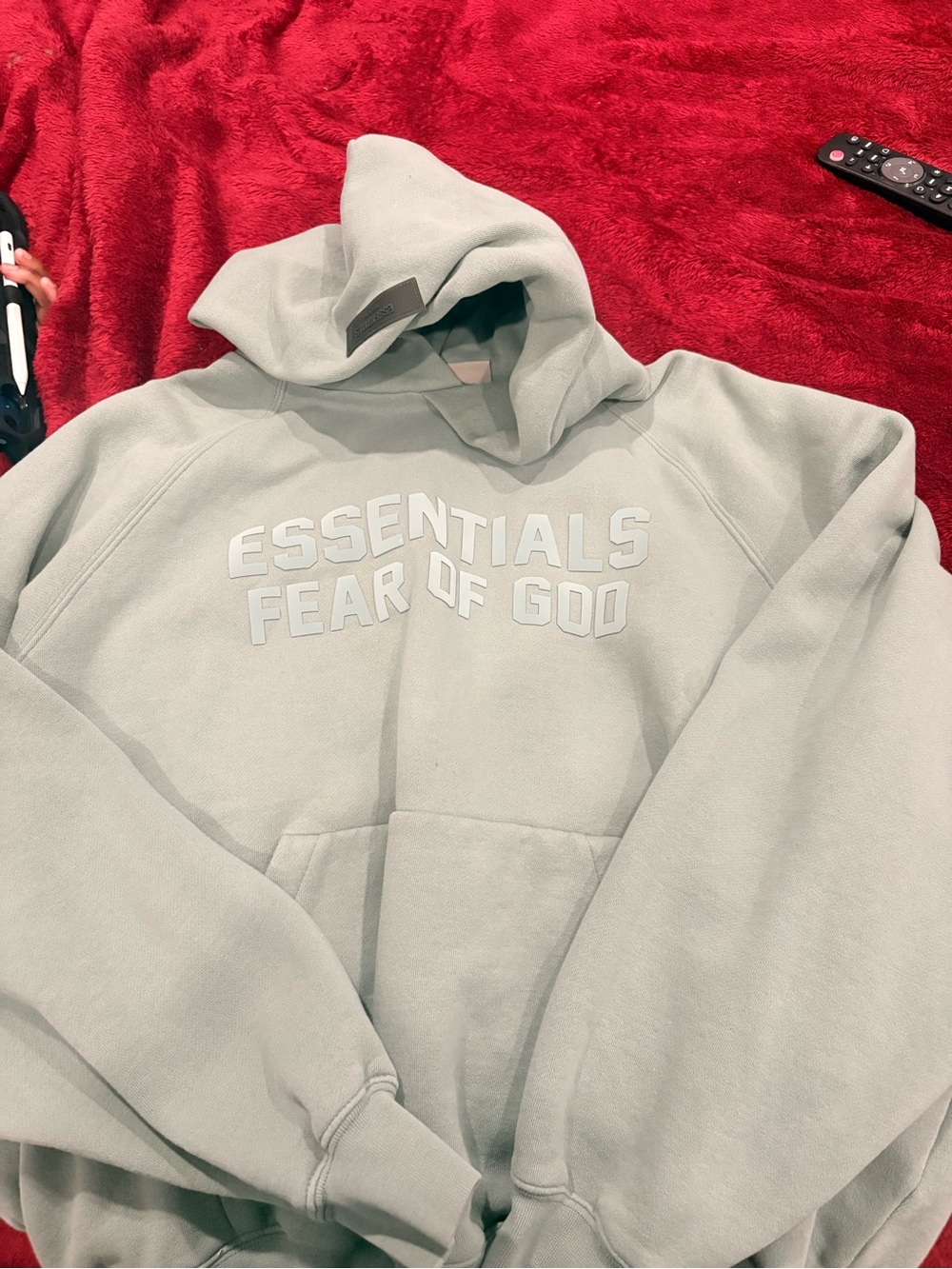 Sage green Essentials Fear of God Turtleneck Hoodie in Light Sage